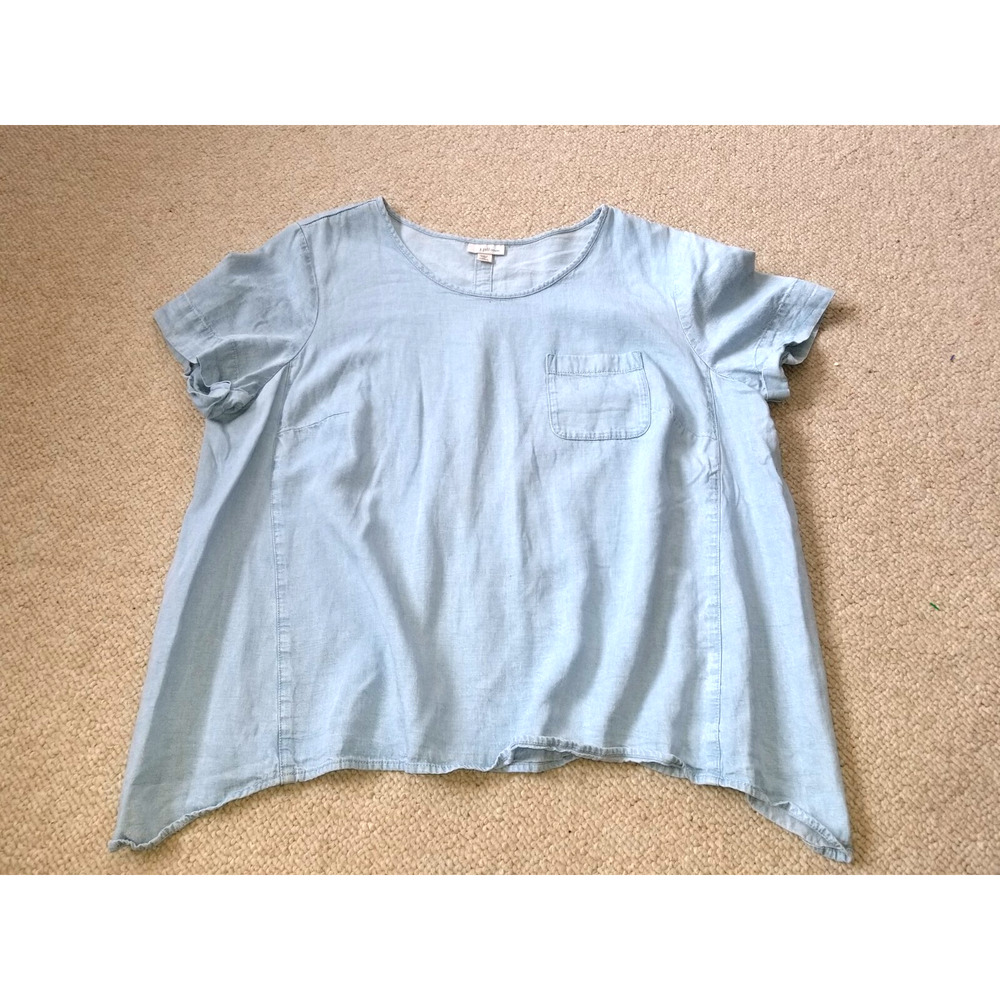 Womens Top-J JILL DENIM-blue tencel/linen chambray asymmetric tunic Coastal-2X